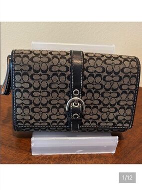 Coach   Small wallet  miniC’s canvas, wallet  bifold  gray/black  leather trim